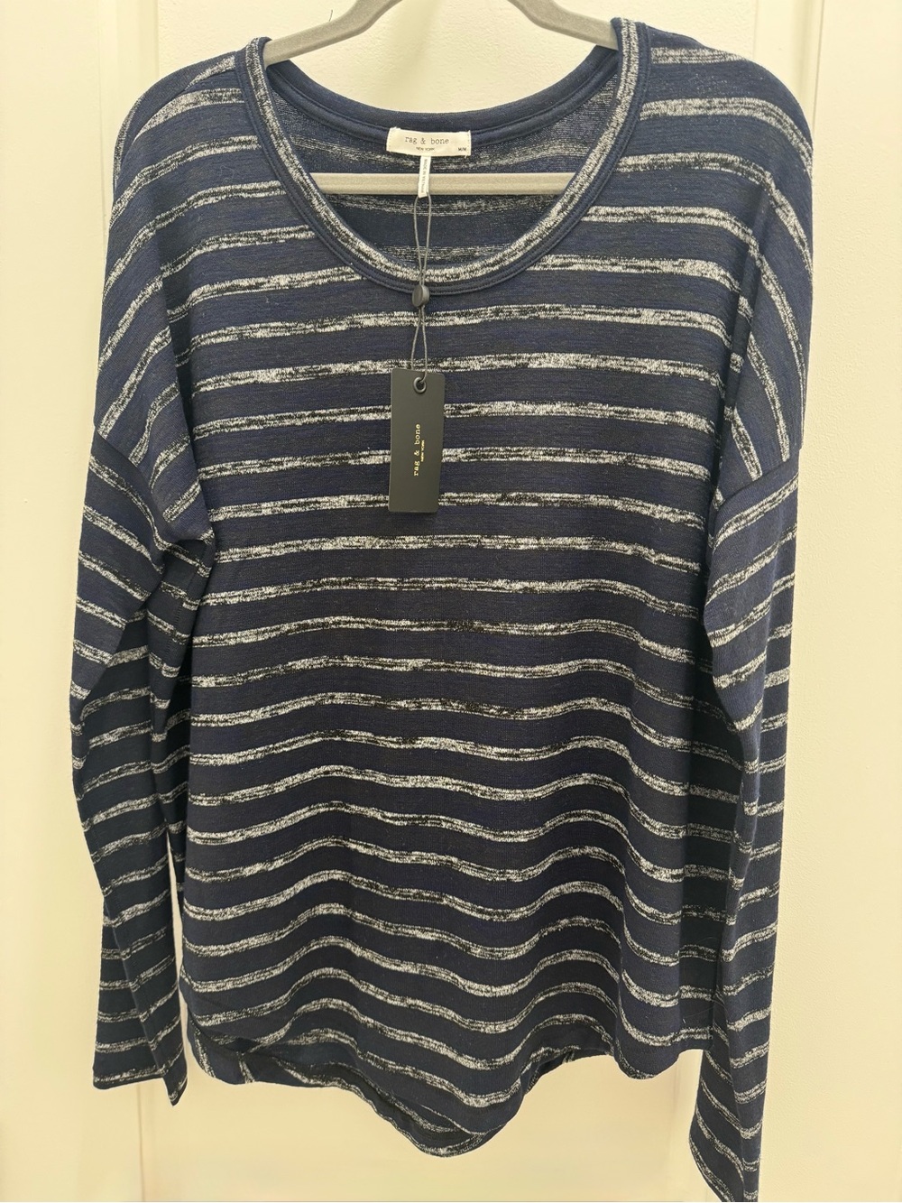 rag & bone Navy and White Striped Crewneck Sweater
